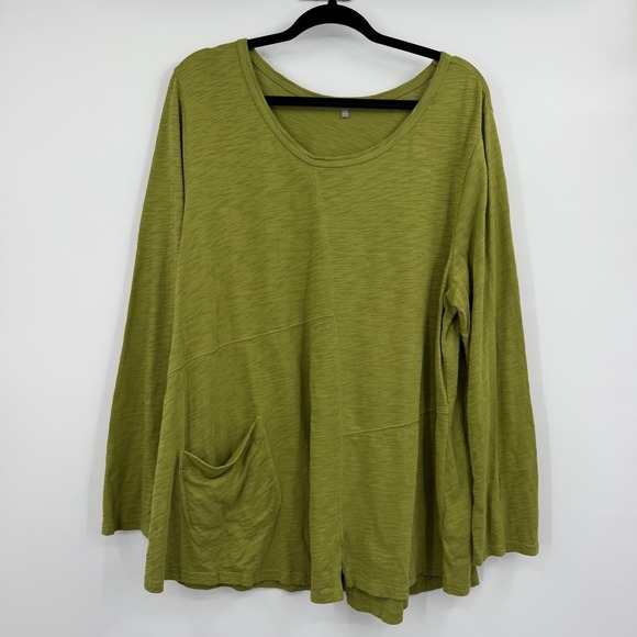 Habitat Tops - Habitat Tunic Womens XL Green Scoop Neck Long Sleeve Pockets Lagenlook Olive